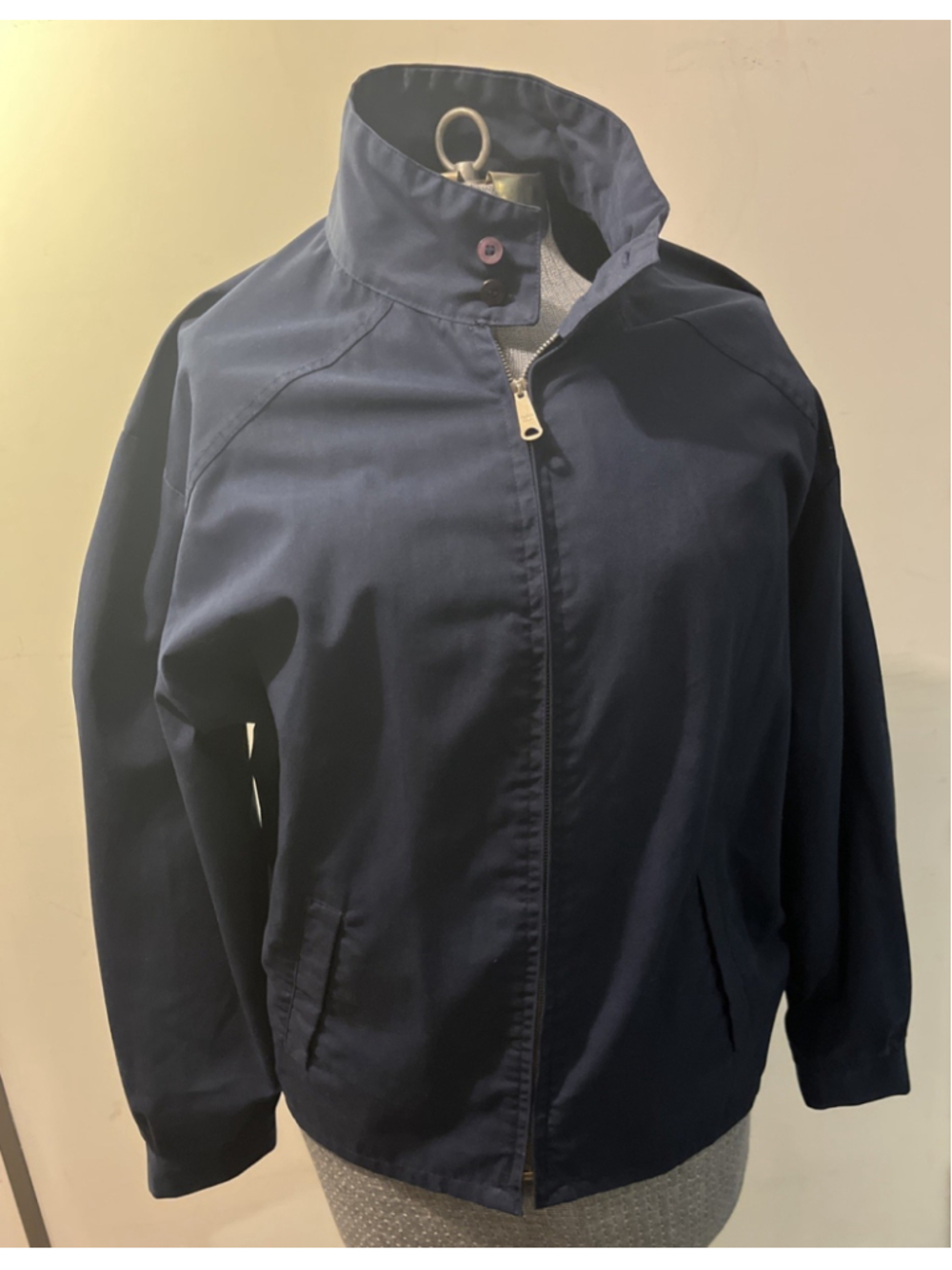 Vintage Lucerne Mens Harrington Jacket Windbreaker Navy Blue Zip Up Rain Cape L